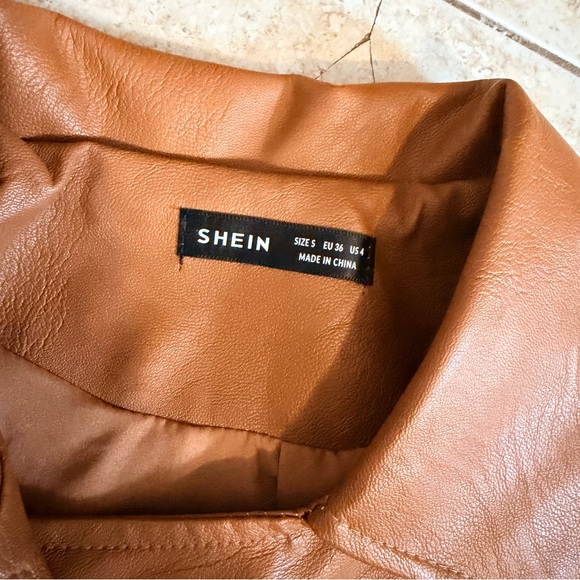 SHEIN Brown/Tan Faux Leather Moto Jacket – Size S - Picture 4 of 9
